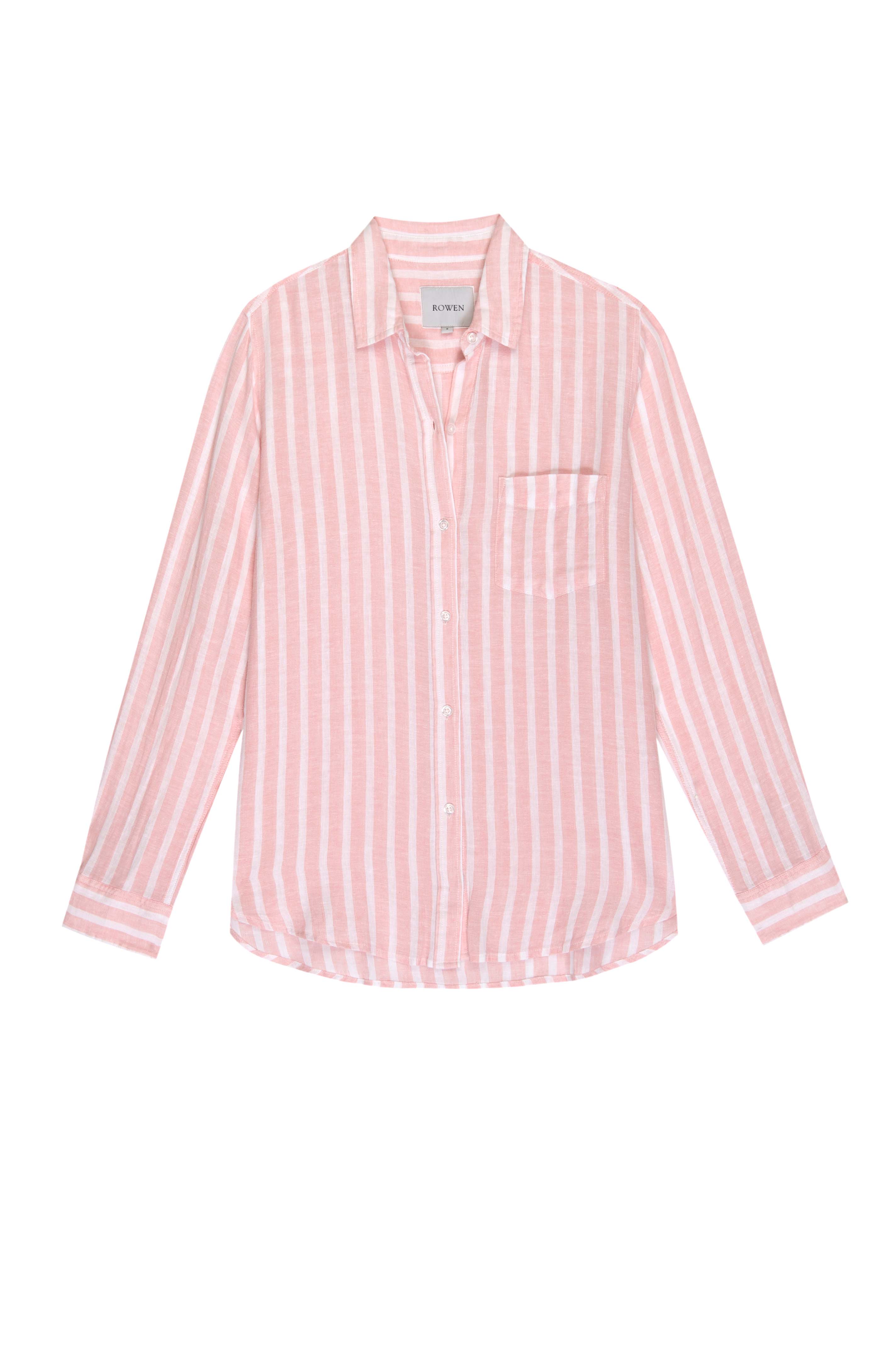 LINEN WOVEN TOP - PINK AND WHITE STRIPE